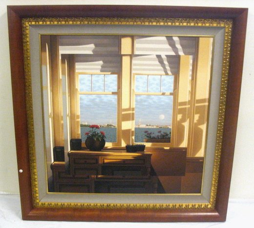 POLYCHROME GICLEE ON CANVAS BY FREDERICK PHILLIPS: POLYCHROME GICLEE ON CANVAS BY FREDERICK PHILLIPS TITLED *FRAMED OF MIND* IN ORIGINAL FRAME. LIMITED EDITION #95 OF 96 . OVERALL DIMENSIONS 52 IN SQUARE