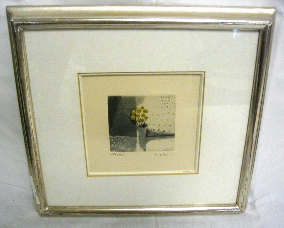FRAMED SIGNED & NUMBERED ETCHING *FLEURS*: FRAMED SIGNED & NUMBERED ETCHING *FLEURS* BY A. ANTONINI* 4 3/4 IN SQUARE- IMAGE & SIGNED BORDER