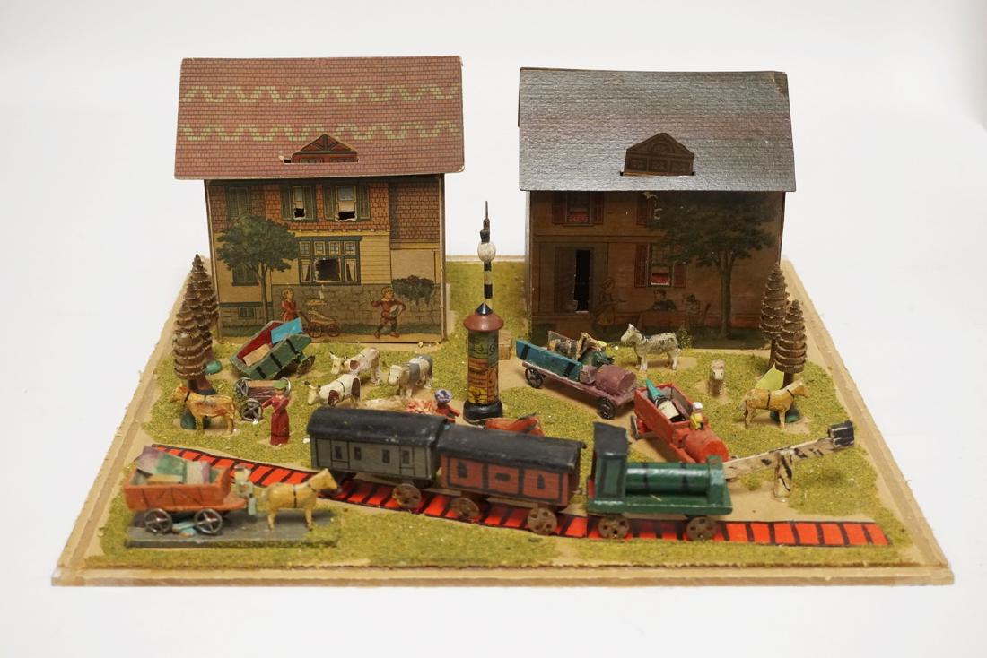 ANTIQUE PUTZ/PENNY TOY TRAIN AND VLILLAGE. 14 1/2 INCH (1 of 5)