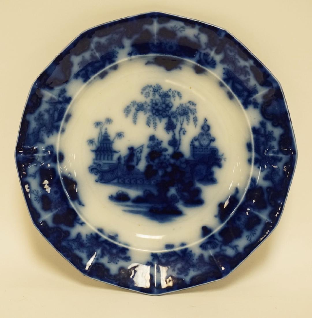 J.G. ALCOCK FLOW BLUE *SCINDE* PATTERN PLATE. 10 1/2 (1 of 4)