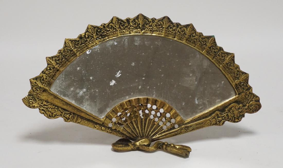 CAST BRASS MIRROR IN THE FORM OF A FOLDING FAN. 17 1/2 (1 of 2)