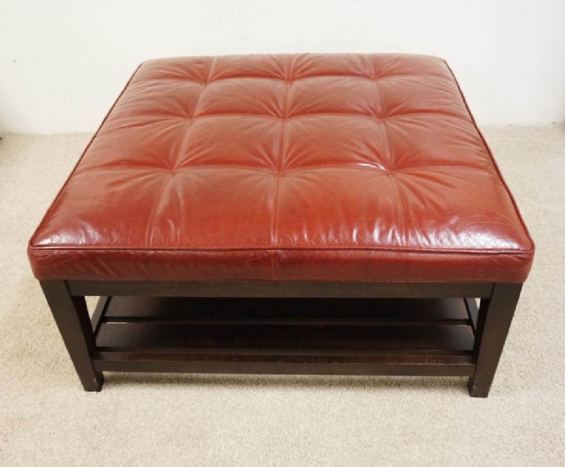 CRATE & BARREL TUFTED LEATHER OTTOMAN. 38 1/2 INCHES (1 of 3)
