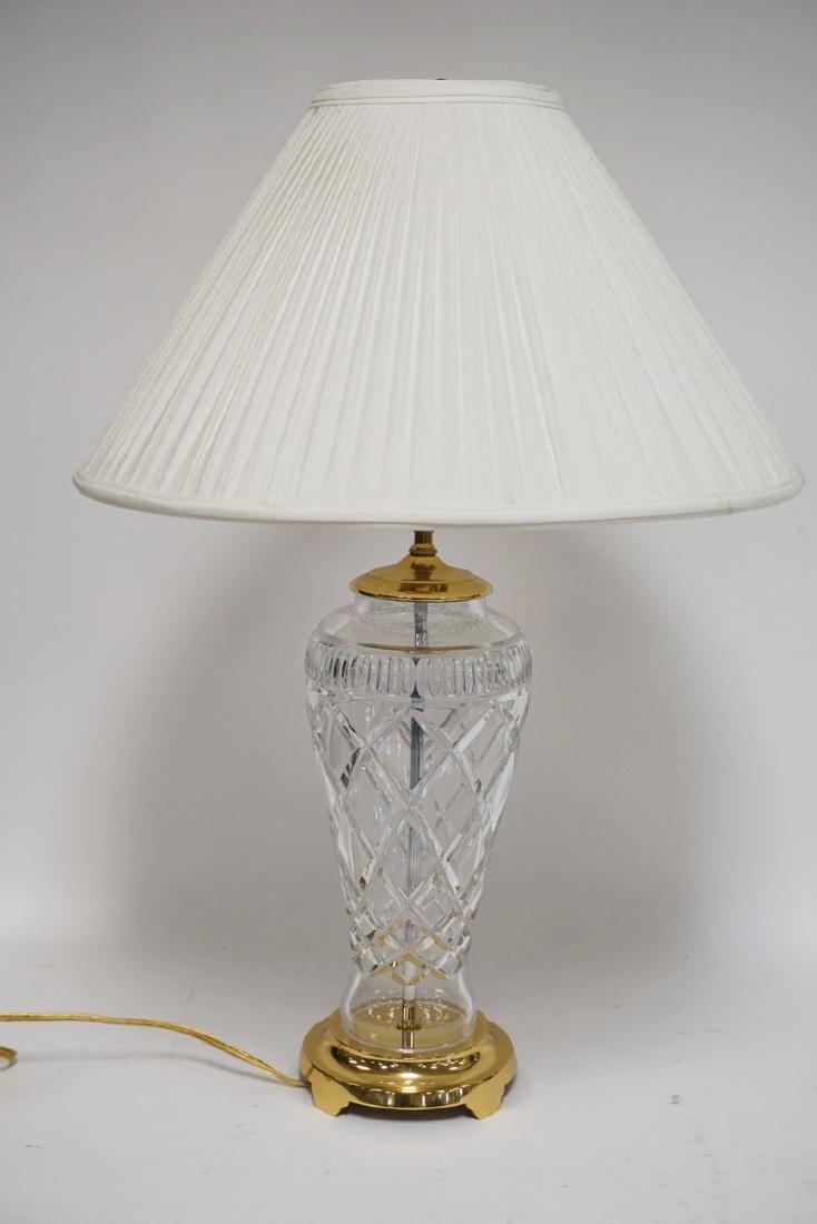 WATERFORD CRYSTAL LAMP AND SHADE. 37 1/4 INCHES HIGH.