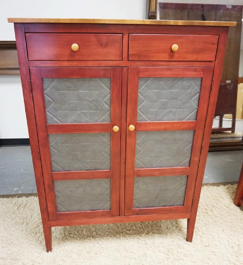 ETHAN ALLEN 2 DR. 2 DRW. TIN PIERCED PANELLED COUNTRY: ETHAN ALLEN 2 DR. 2 DRW. TIN PIERCED PANELLED COUNTRY COLORS PIE SAFE. 38 1/2" WIDE, 16" DEEP X 54" HIGH.