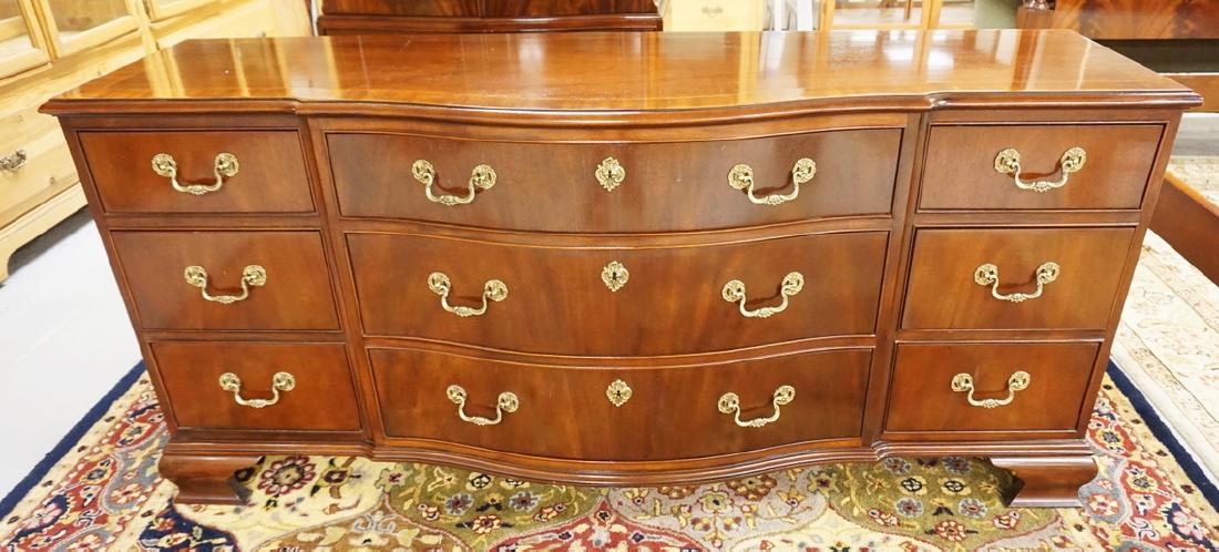 BAKER BOW FRONT 9 DRW. BANDED TOP TRIPLE DRESSER. 69 1/ (1 of 3)