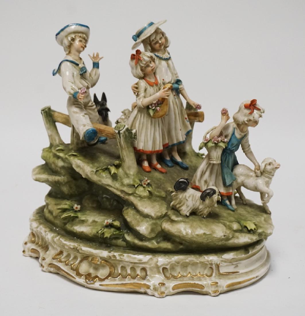 CAPODIMONTE PORCELAIN FIGURAL GROUP OF CHILDREN AND (1 of 3)