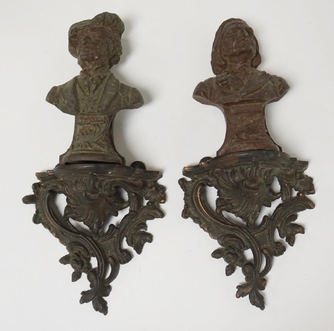PAIR OF METAL WALL SHELF & BUST SCULPTURES. 14 INCHES (1 of 3)