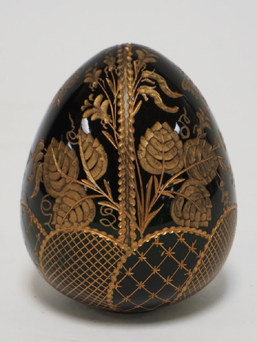 RUSSIAN FABERGE STYLE GLASS EGG. CUT AND GILT (1 of 3)