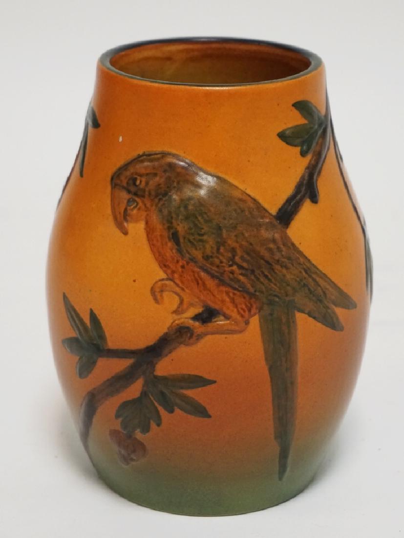 VINTAGE POTTERY VASE WITH RELIEF DECORATION OF A PARROT (1 of 3)
