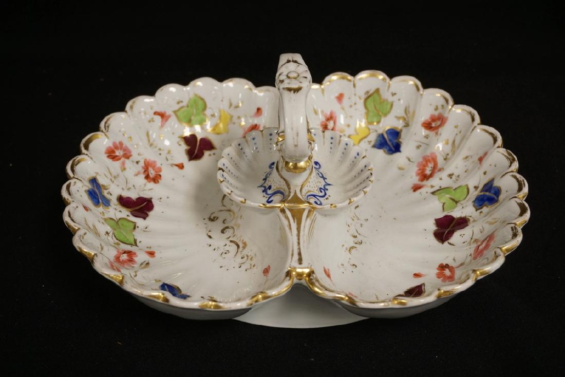 HAND PAINTED PORCELAIN DIVIDED DISH WITH A CENTER (1 of 3)