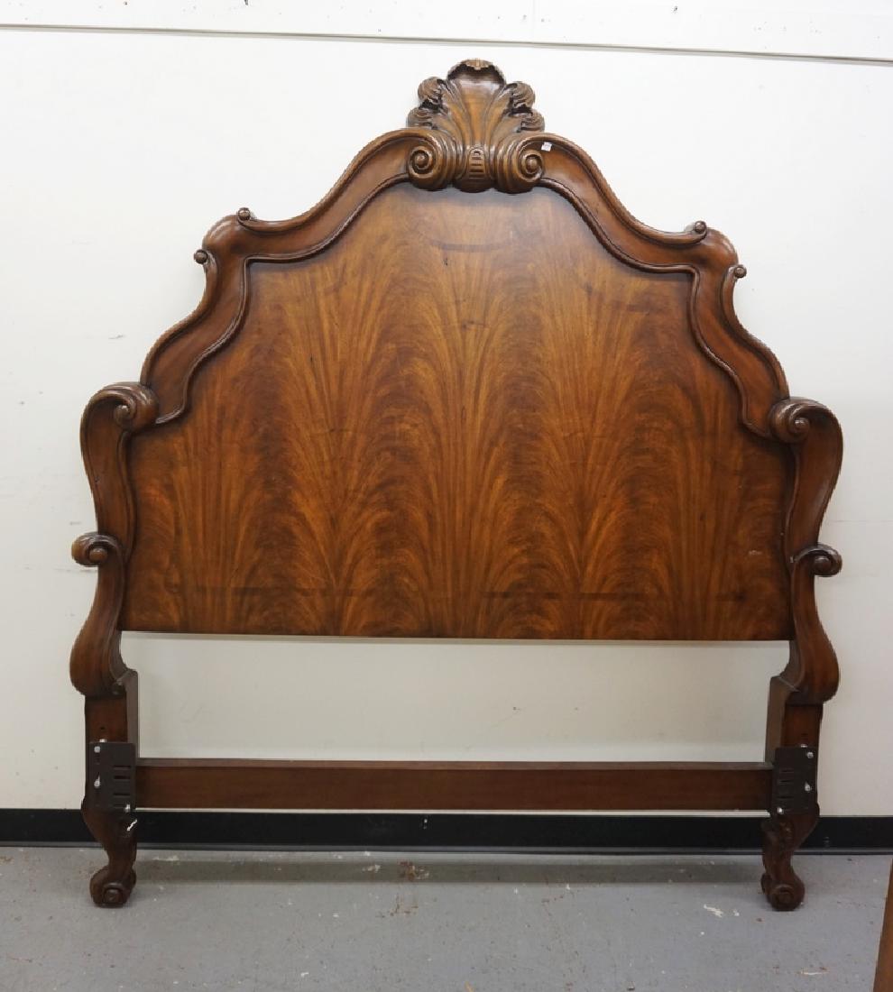 QUEEN SIZE HEADBOARD WITH A CARVED CREST AND LEGS. 77: QUEEN SIZE HEADBOARD WITH A CARVED CREST AND LEGS. 77 INCHES HIGH.