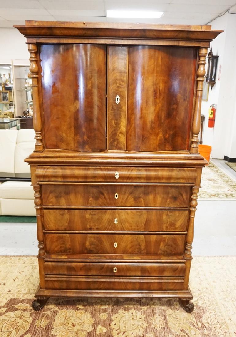 ANTIQUE CONTINENTAL FLAME MAHOGANY CHEST HAVING A (1 of 3)