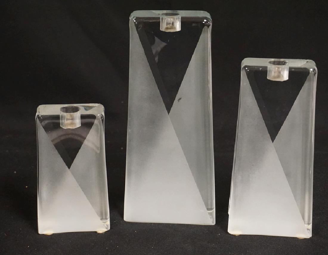 3 DAUM FRANCE CLEAR AND FROSTED CRYSTAL CANDLE HOLDERS. (1 of 2)