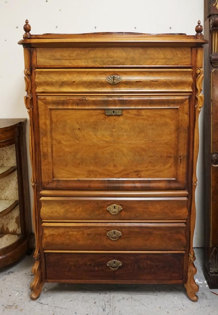 MAHOGANY ABBATANT WITH CARVED CORNERS AND OGEE DRAWER: MAHOGANY ABBATANT WITH CARVED CORNERS AND OGEE DRAWER FRONTS. 65 1/2 INCHES HIGH. 42 INCHES WIDE.