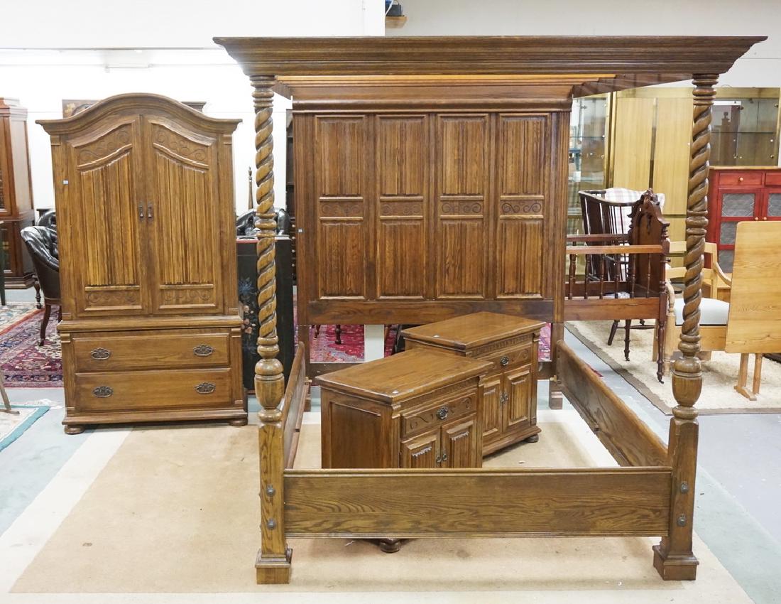 ETHAN ALLEN 4 PIECE OAK BEDROOM SET. INCLUDES A HIGH