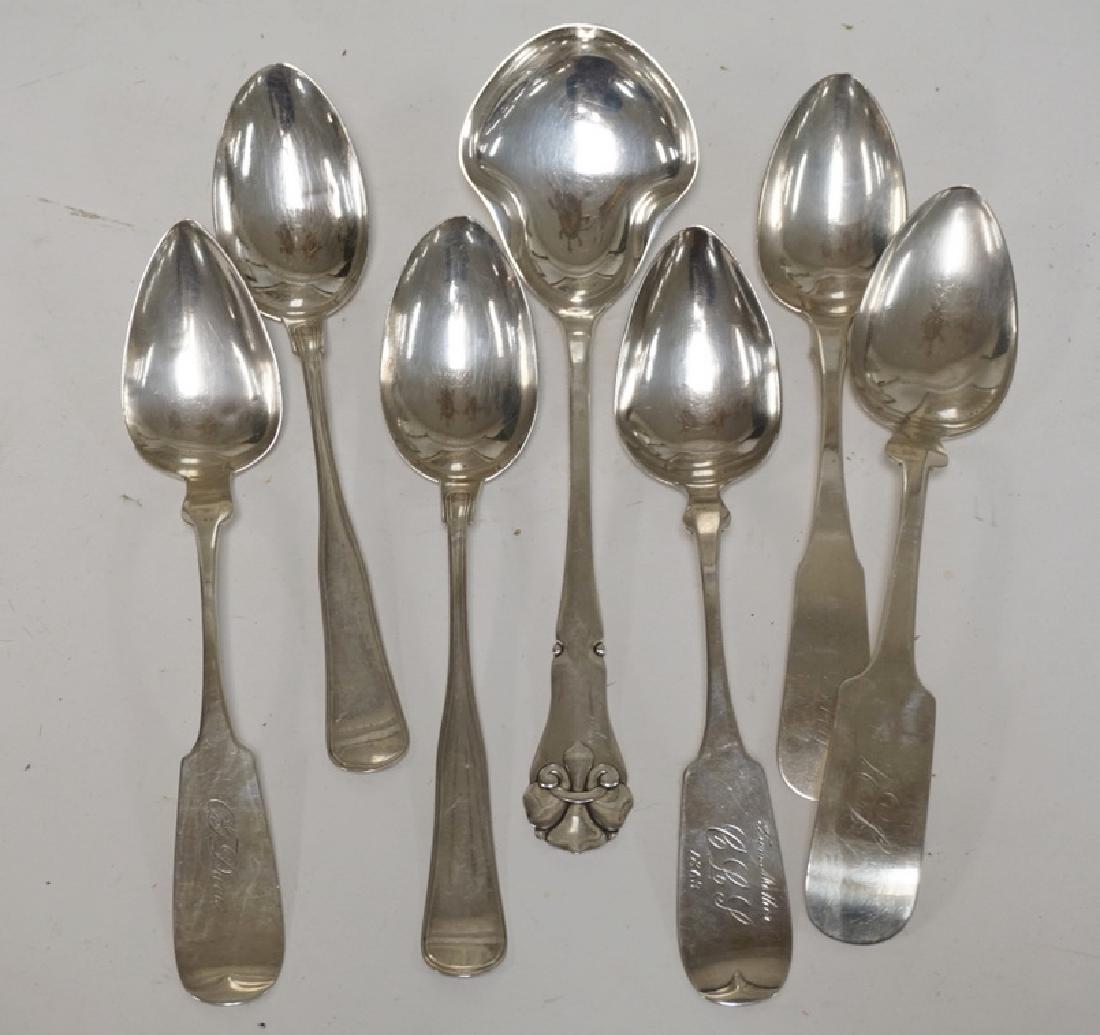 7 DANISH SILVER SERVING SPOONS. LONGEST MEASURES 9 1/4 (1 of 3)