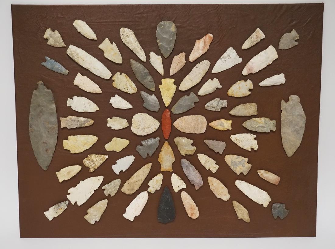 MOUNTED COLLECTION OF 65 NATICVE AMERICAN INDIAN POINTS (1 of 5)