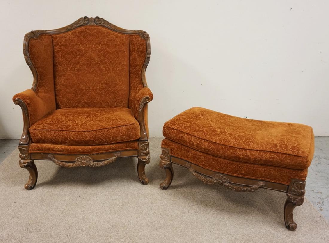 DREXEL HERITAGE CARVED EXTRA WIDE WING BACK CHAIR WITH (1 of 5)