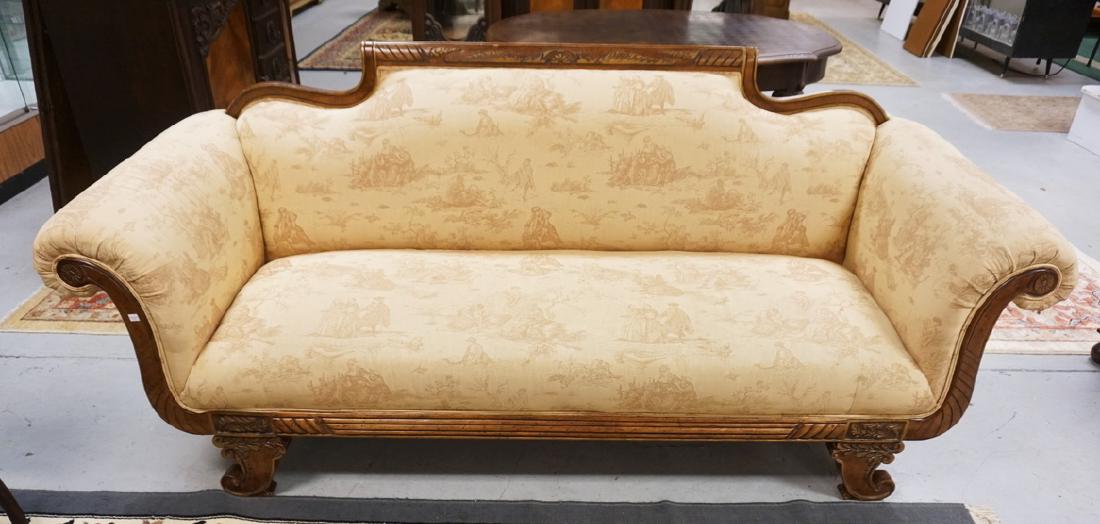 CARVED FEDERAL STYLE SOFA WITH SCROLL ARMS. APP 84 IN (1 of 3)