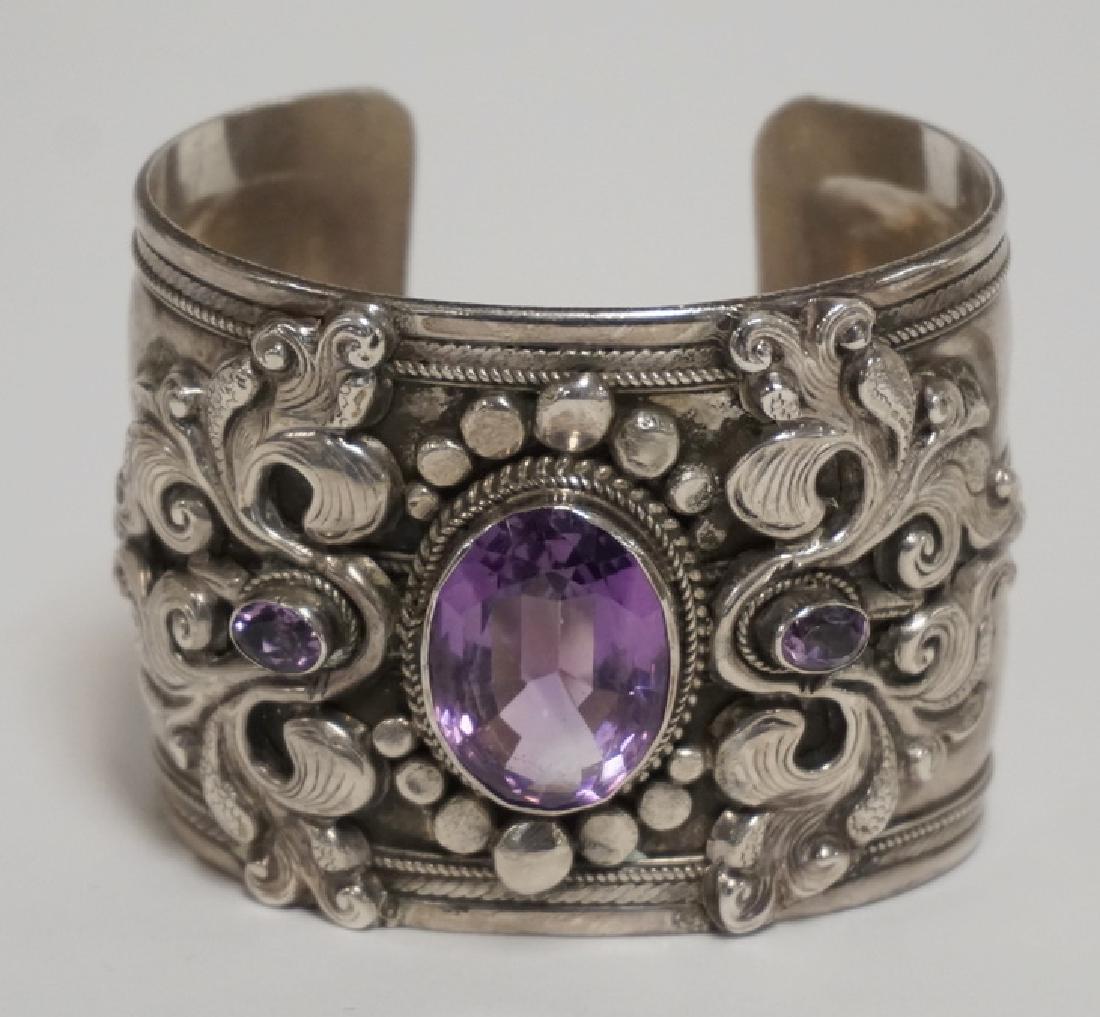 STERLING SILVER CUFF BRACELET SET WITH 3 AMETHYST (1 of 1)