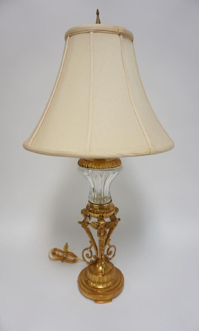 GILT METAL AND GLASS TABLE LAMP. THE METALWORK (1 of 3)