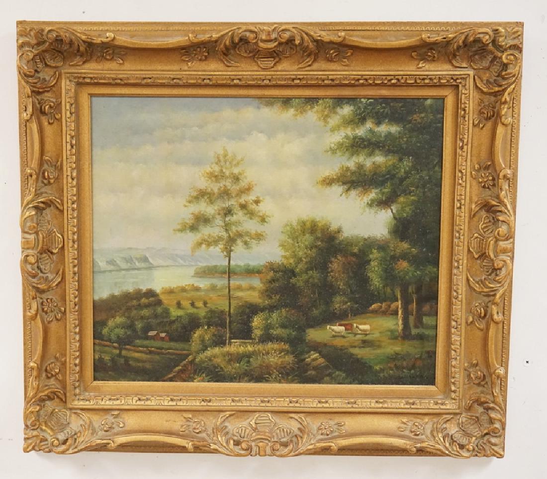 OIL PAINTING ON CANVAS OF A LANDSCAPE WITH COWS AND A (1 of 3)