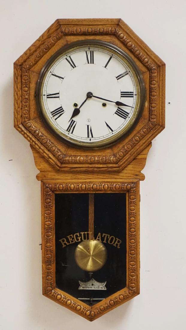 WATERBURY OAK REGULATOR CLOCK. 31 X 15 1/4 INCHES. (1 of 1)