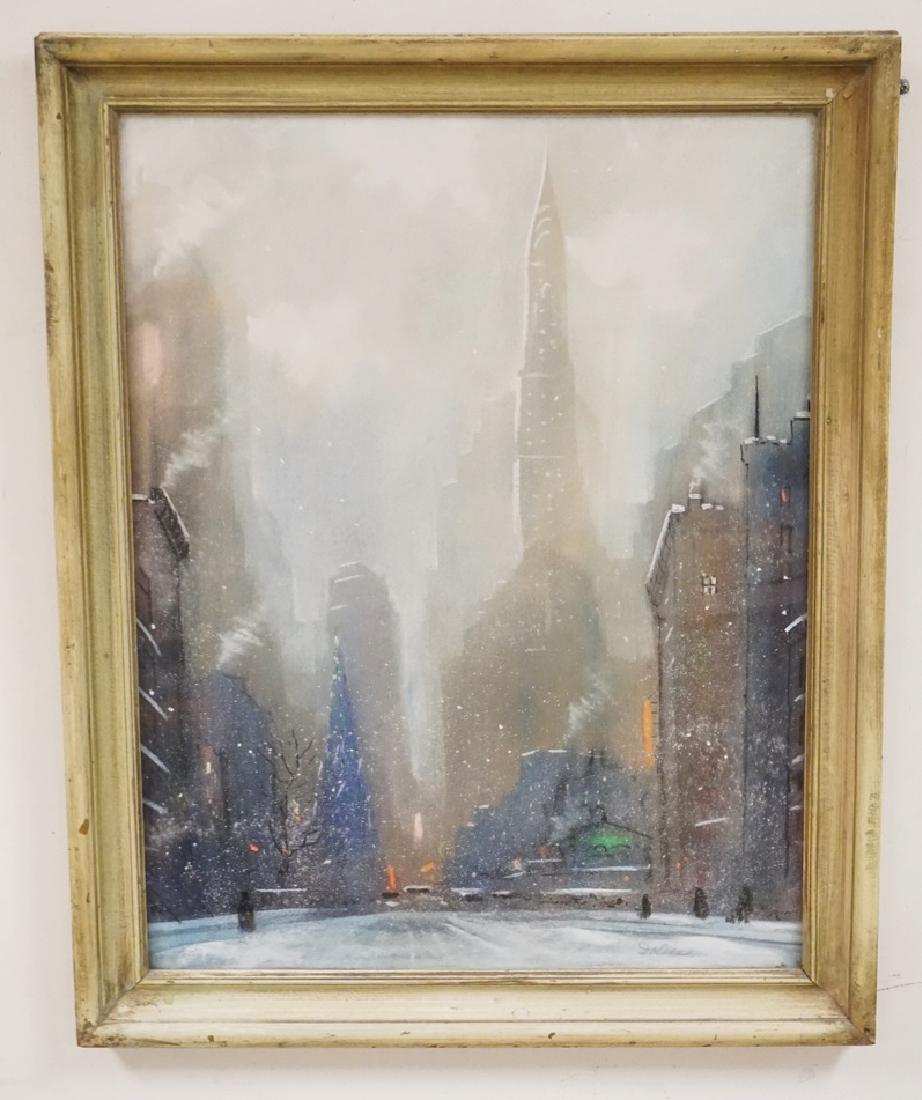 LEON DOLICE PASTEL OF NEW YORK CITY IN THE SNOW. SIGNED (1 of 3)