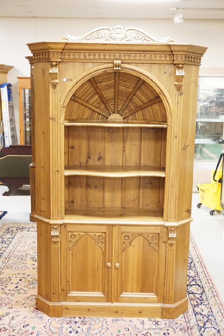 BENCH MADE CORNER CABINET. 2 PIECE. CARVED ACCENTS, (1 of 3)