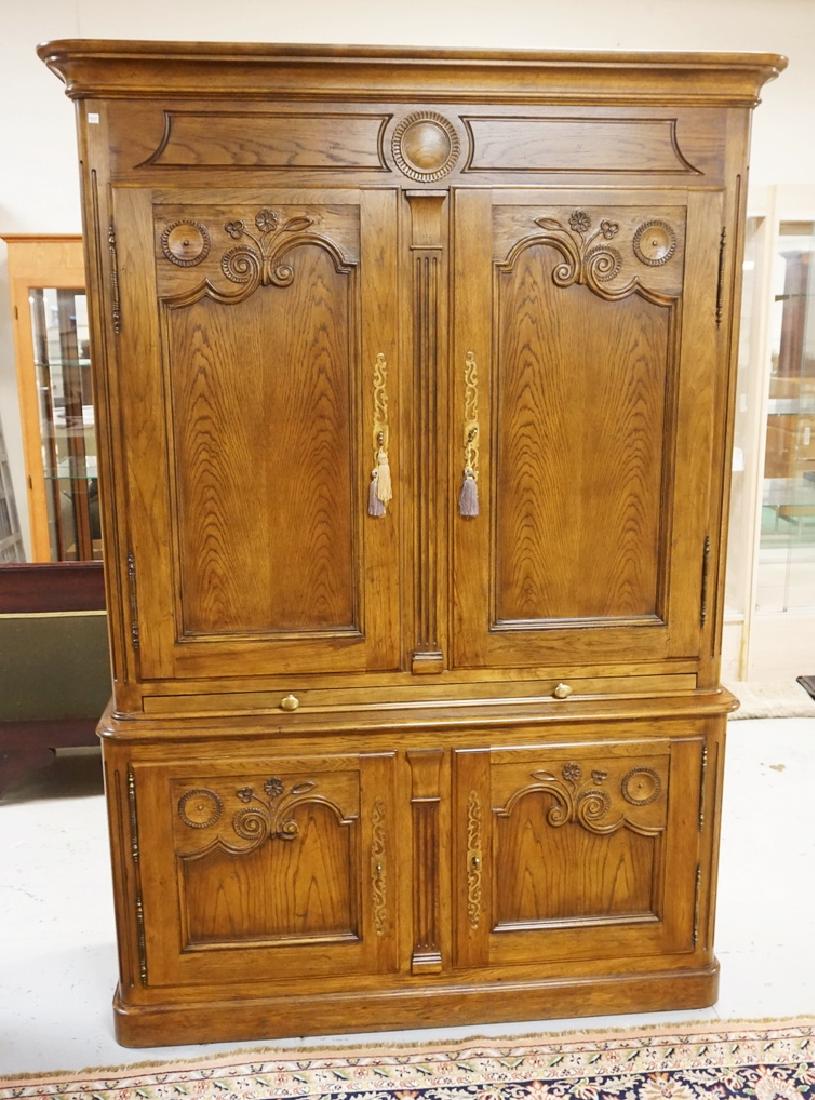 CARVED OAK BAR HAVING PANELED DOORS AND BRASS (1 of 4)
