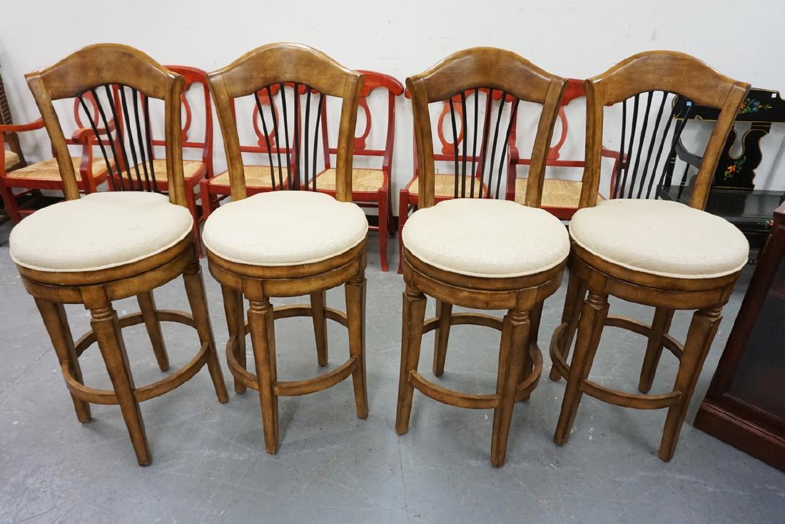 SET OF 4 SWIVEL BAR STOOLS. SPINDLE BACK. 47 ½ INCHES (1 of 1)