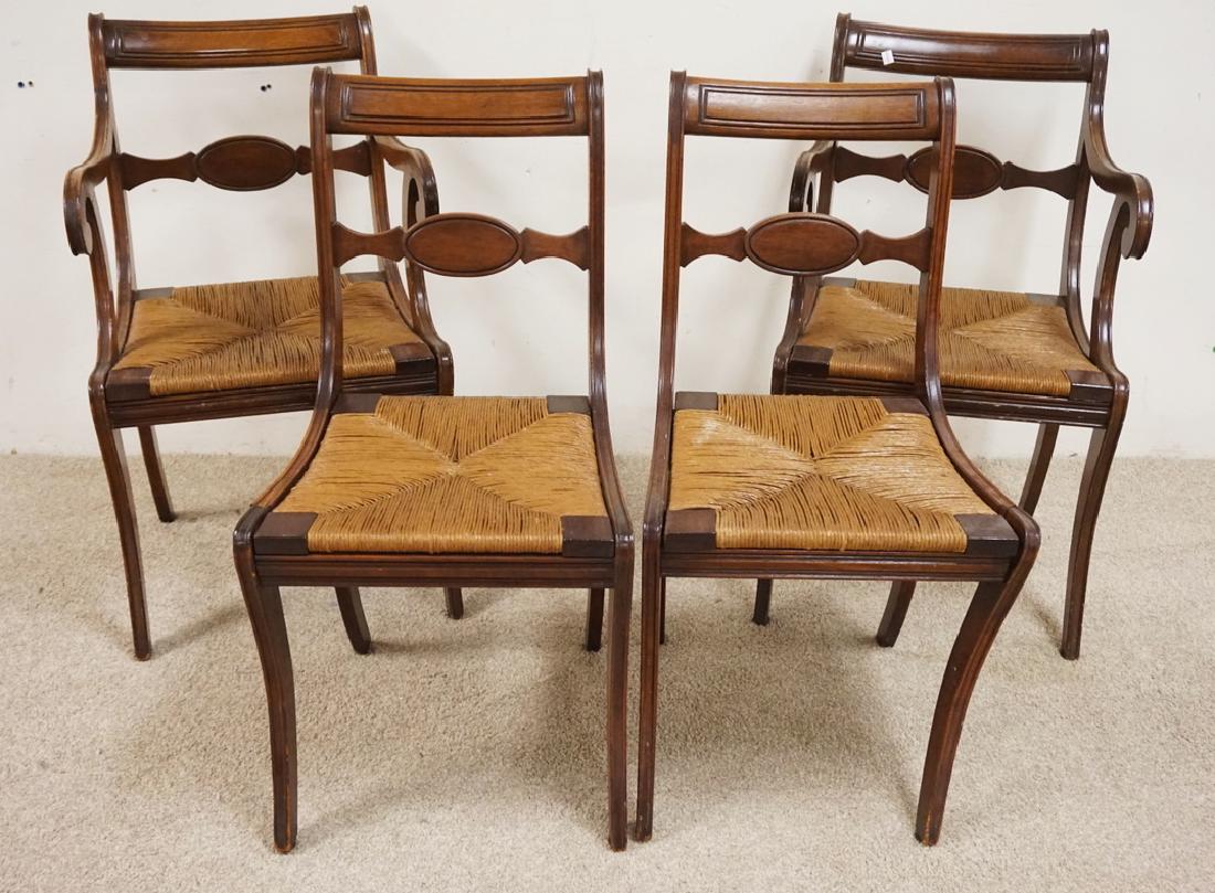 SET OF 4 ANTIQUE DINING CHAIRS WITH RUSH SEATS. (1 of 2)