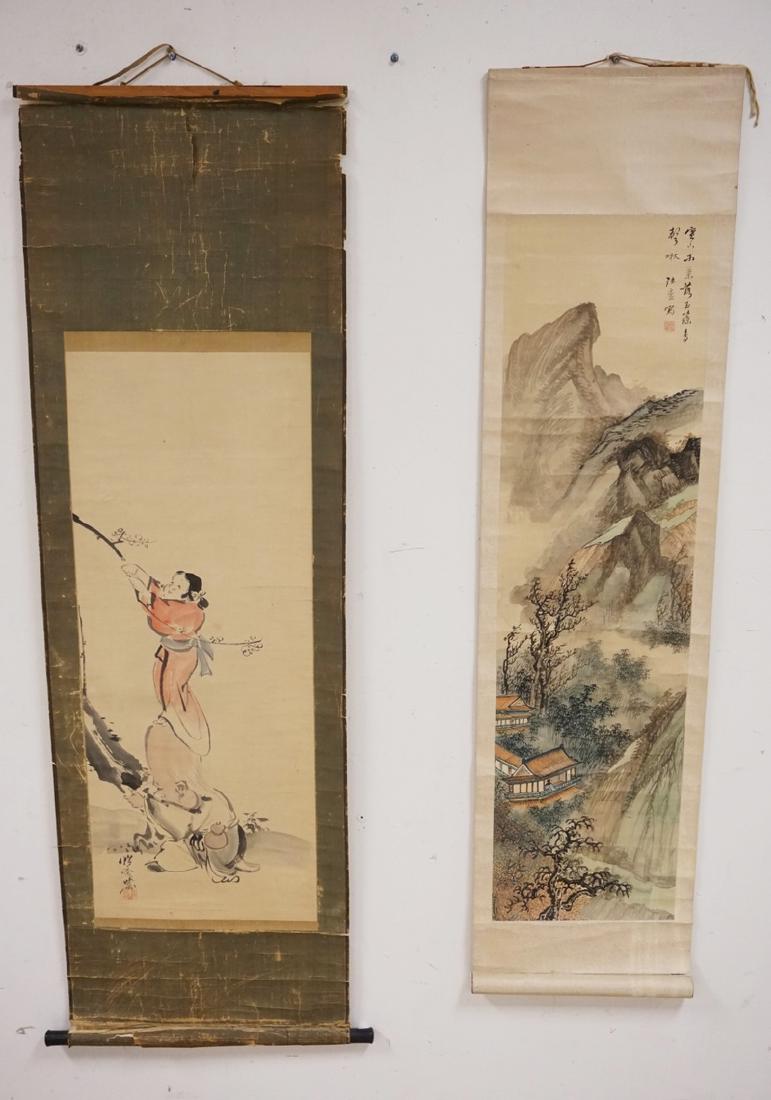 LOT OF 2 HAND PAINTED ASIAN SCROLLS. EACH IS SIGNED. (1 of 6)