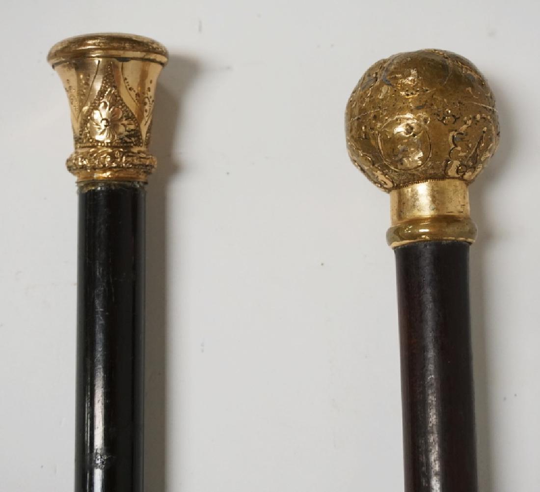 LOT OF 2 WALKING STICKS WITH GOLD FILLED HANDLES. (1 of 2)