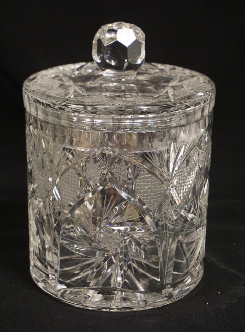 HEAVY CUT CRYSTAL JAR WITH LID. 9 INCHES HIGH. (1 of 2)