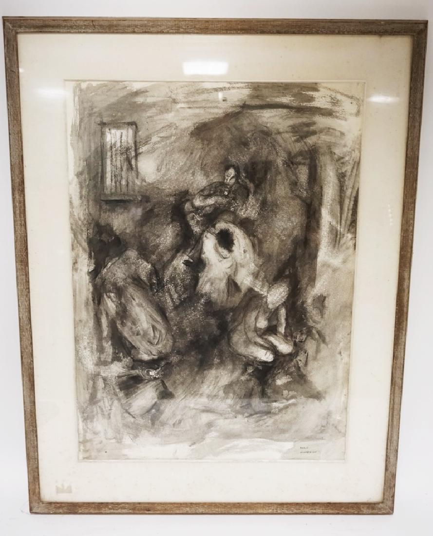 MARIE WILNER WATERCOLOR PAINTING DEPICTING MULTIPLE: MARIE WILNER WATERCOLOR PAINTING DEPICTING MULTIPLE FIGURES INCLUDING A NUDE WOMAN. SIGNED LOWER RIGHT AND DATED 1960. 19 ½ X 27 INCH SIGHT SIZE.