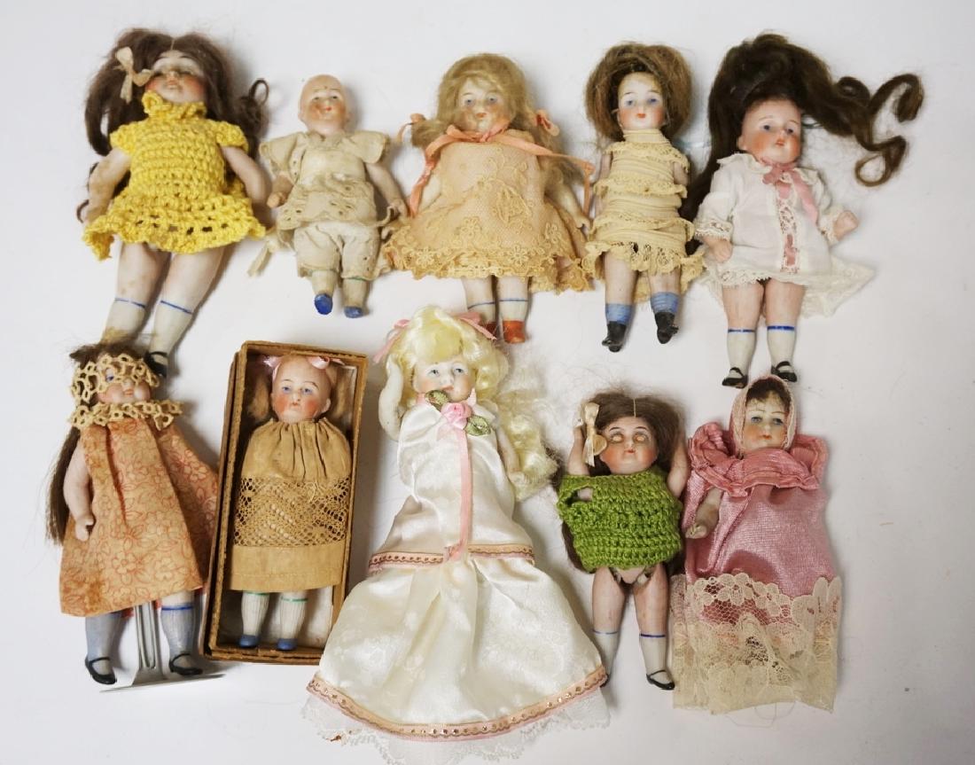 LOT OF 10 MINIATURE BISQUE DOLLS. MOSTLY GERMAN. (1 of 4)