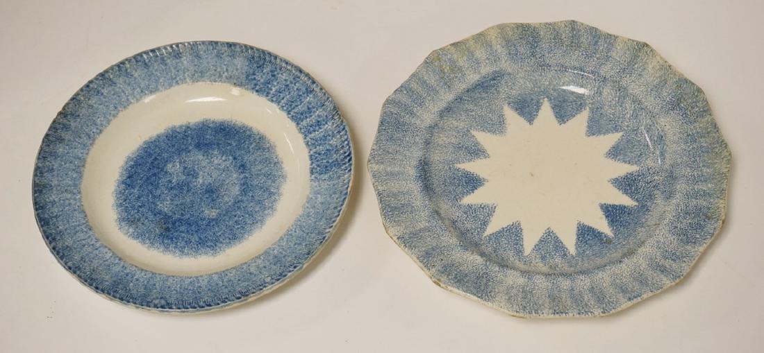 LOT OF 2 SPONGEWARE PLATES IN BLUE. LARGEST IS 10 1/2: LOT OF 2 SPONGEWARE PLATES IN BLUE. LARGEST IS 10 1/2 INCHES.