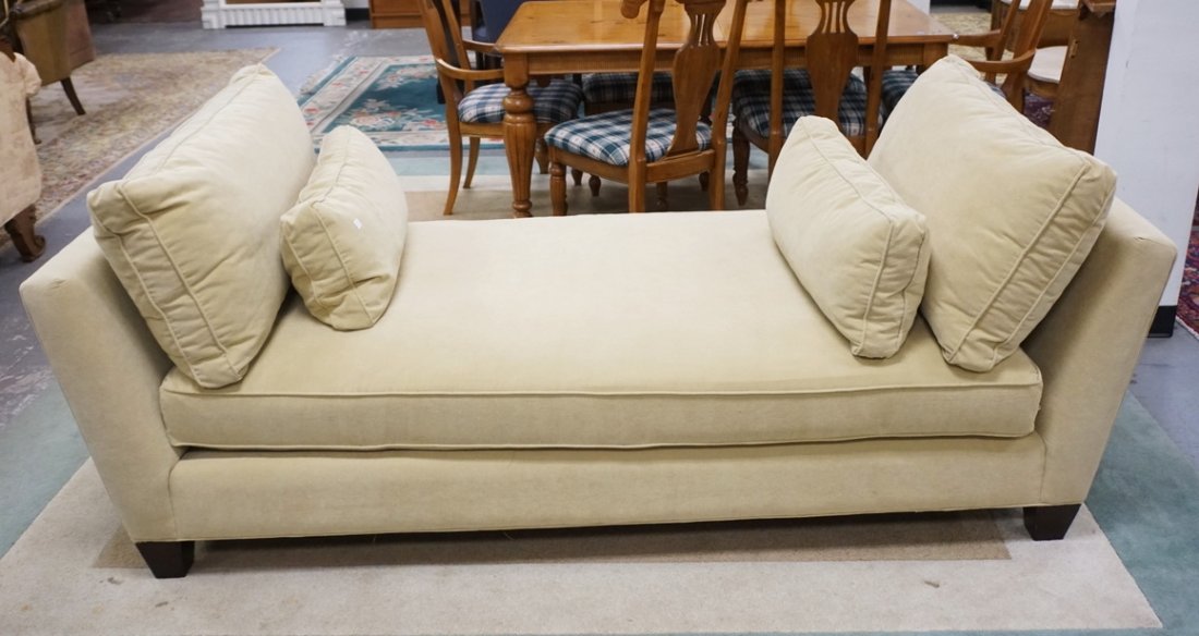 CRATE & BARREL UPHOLSTERED DAY BED. 86 X 38 AND 28: CRATE & BARREL UPHOLSTERED DAY BED. 86 X 38 AND 28 INCHES HIGH.