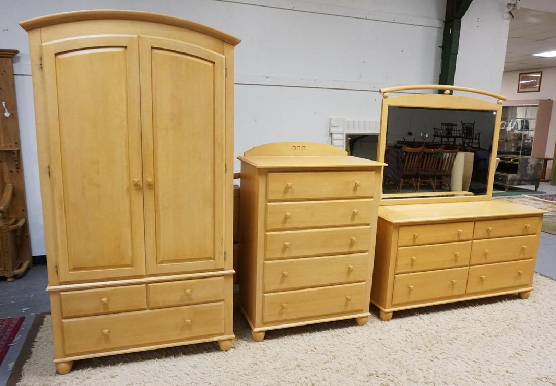 ETHAN ALLEN 4 PIECE BEDROOM SET. ARMOIRE, LOW CHEST