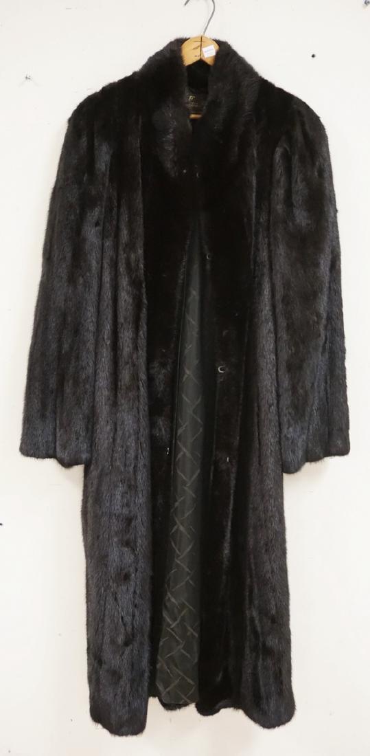 MINK FUR COAT: FULL LENGTH BLACK MINK FUR COAT. FLEMINGTON FURS. 48 INCHES LONG.