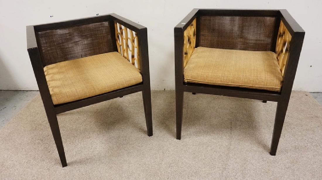 PAIR OF ASIAN STYLED CHAIRS WITH BAMBOO SIDES AND CANED: PAIR OF ASIAN STYLED CHAIRS WITH BAMBOO SIDES AND CANED BACKS.