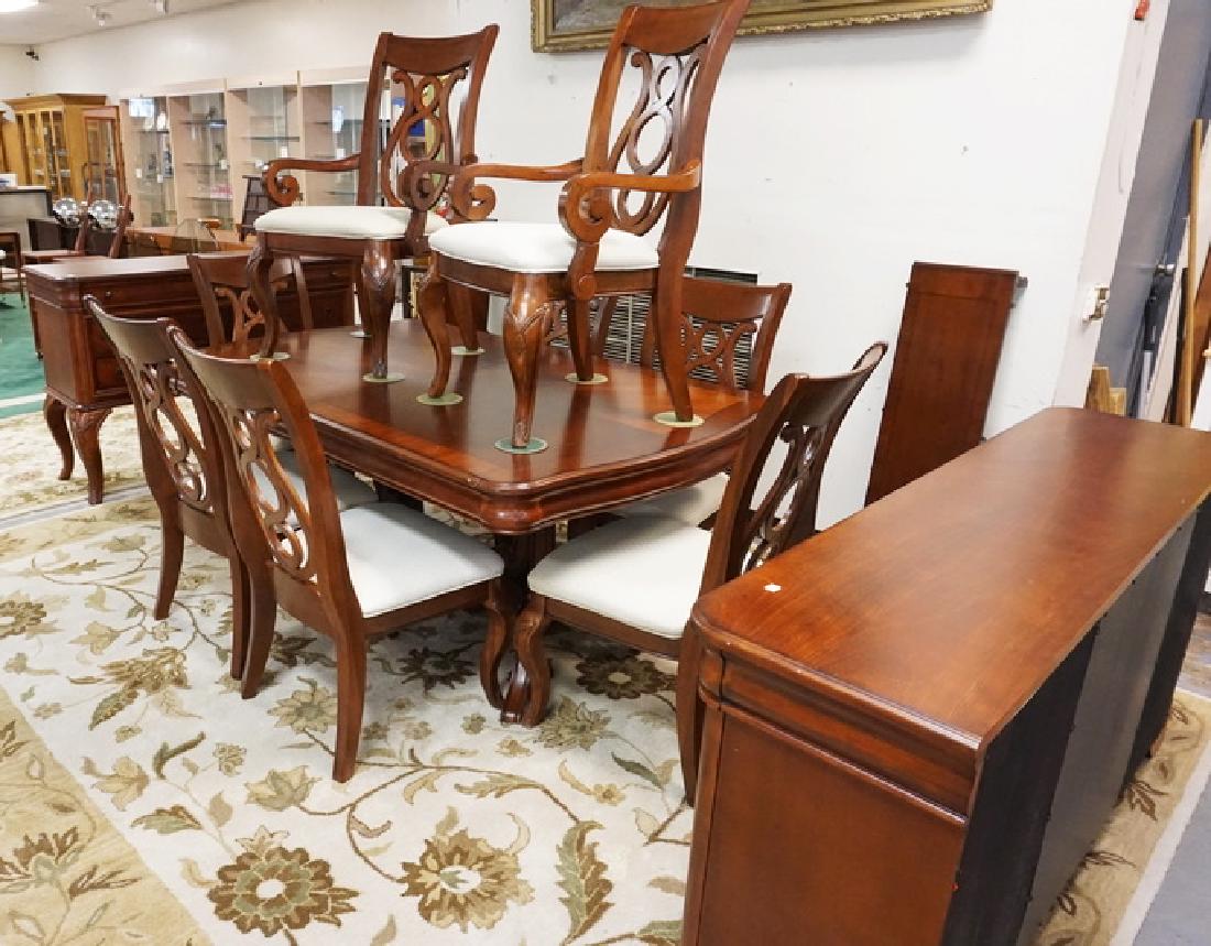 MAHOGANY DINING ROOM SET: 11 PIECE MAHOGANY DINING ROOM SET. TABLE, 8 CHAIRS, SIDEBOARD AND SERVER.