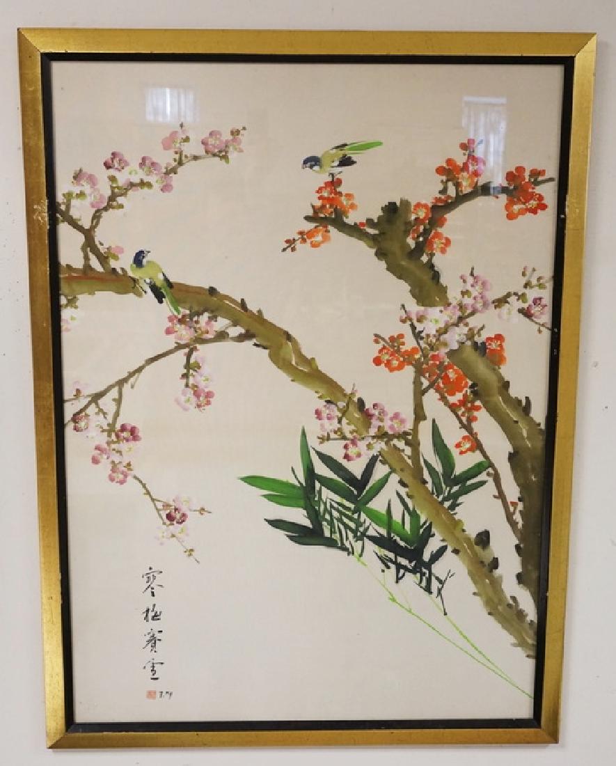 PHILIP NG PAINTING ON SILK: PHILIP NG PAINTING ON SILK OF FLOWERS. 33 X 43 INCH FRAME