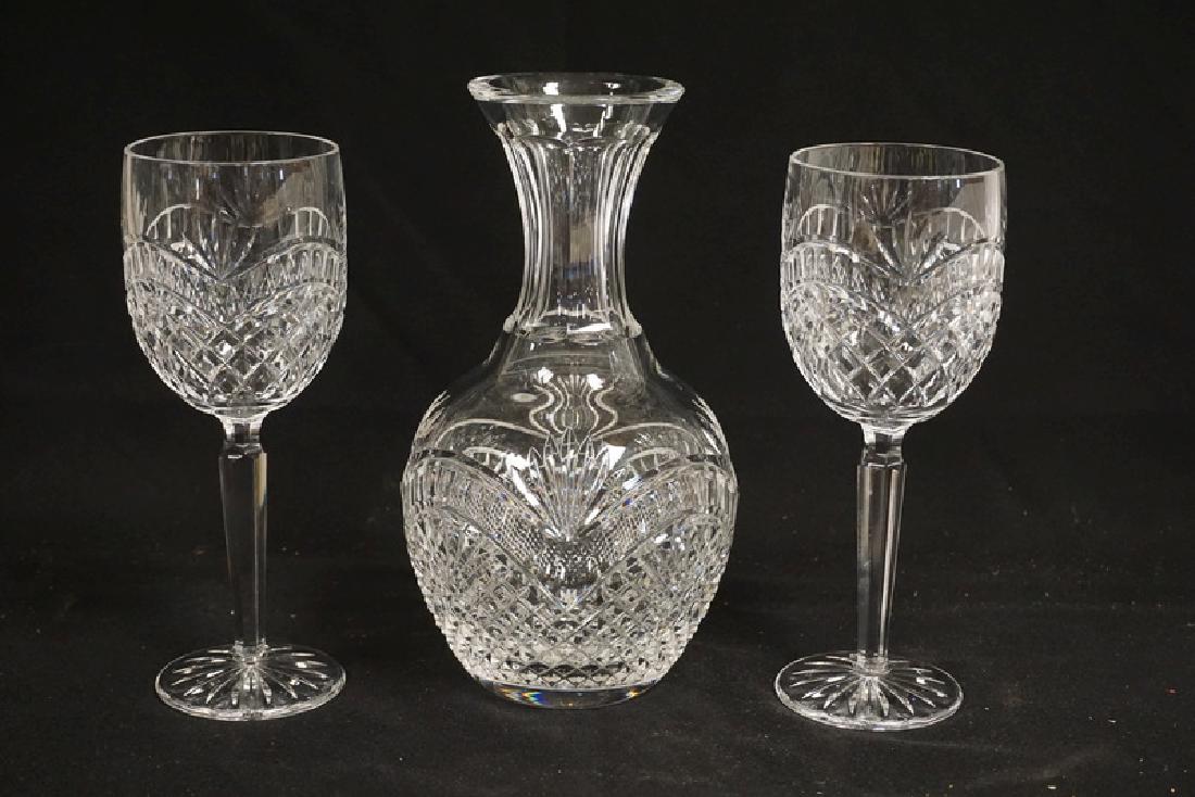 WATERFORD: 3 PIECE LOT OF WATERFORD. A 9 1/2 INCH VASE AND 2 WINE GLASSES. ALL IN THE SAME PATTERN.
