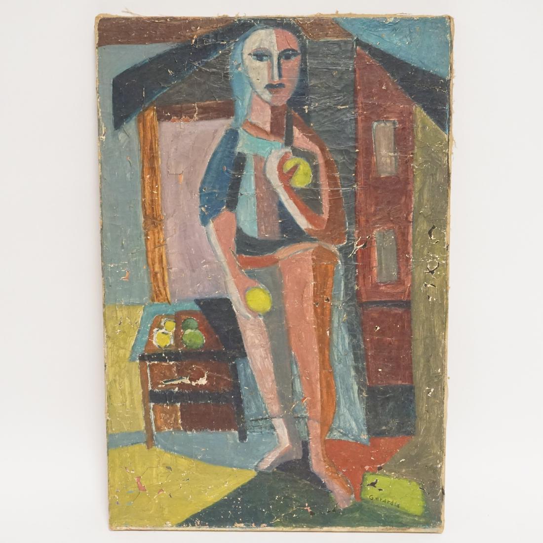 HELEN GERARDIA: HELEN GERARDIA (1908-1988, RUSSIA, NEW YORK) ABSTRACT PAINTING ON CANVAS. SIGNED LOWER RIGHT (GERARDIA). HAS LOSSES. 16 X 24 INCHES.