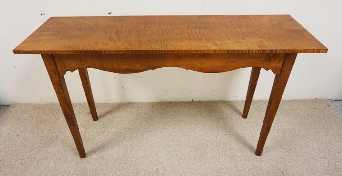 TIGER MAPLE SOFA TABLE.: TIGER MAPLE SOFA TABLE. 50 INCHES LONG. 29 INCHES HIGH. 15 INCHES DEEP.
