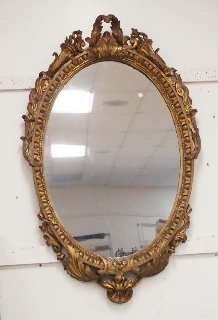 ANTIQUE GILTWOOD MIRROR: LARGE EXCEPTIONAL ANTIQUE GILTWOOD MIRROR. 59 X 37 1/4 INCHES.