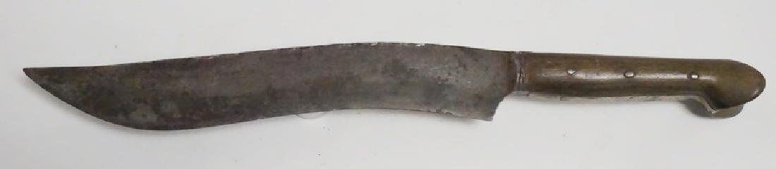 ANTIQUE BONE HANDLED KNIFE WITH ENGRAVED DECORATION.: ANTIQUE BONE HANDLED KNIFE WITH ENGRAVED DECORATION. 12 1/4 INCHES LONG.