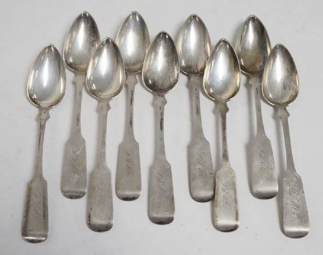 9 Antique Coin Silver Spoons